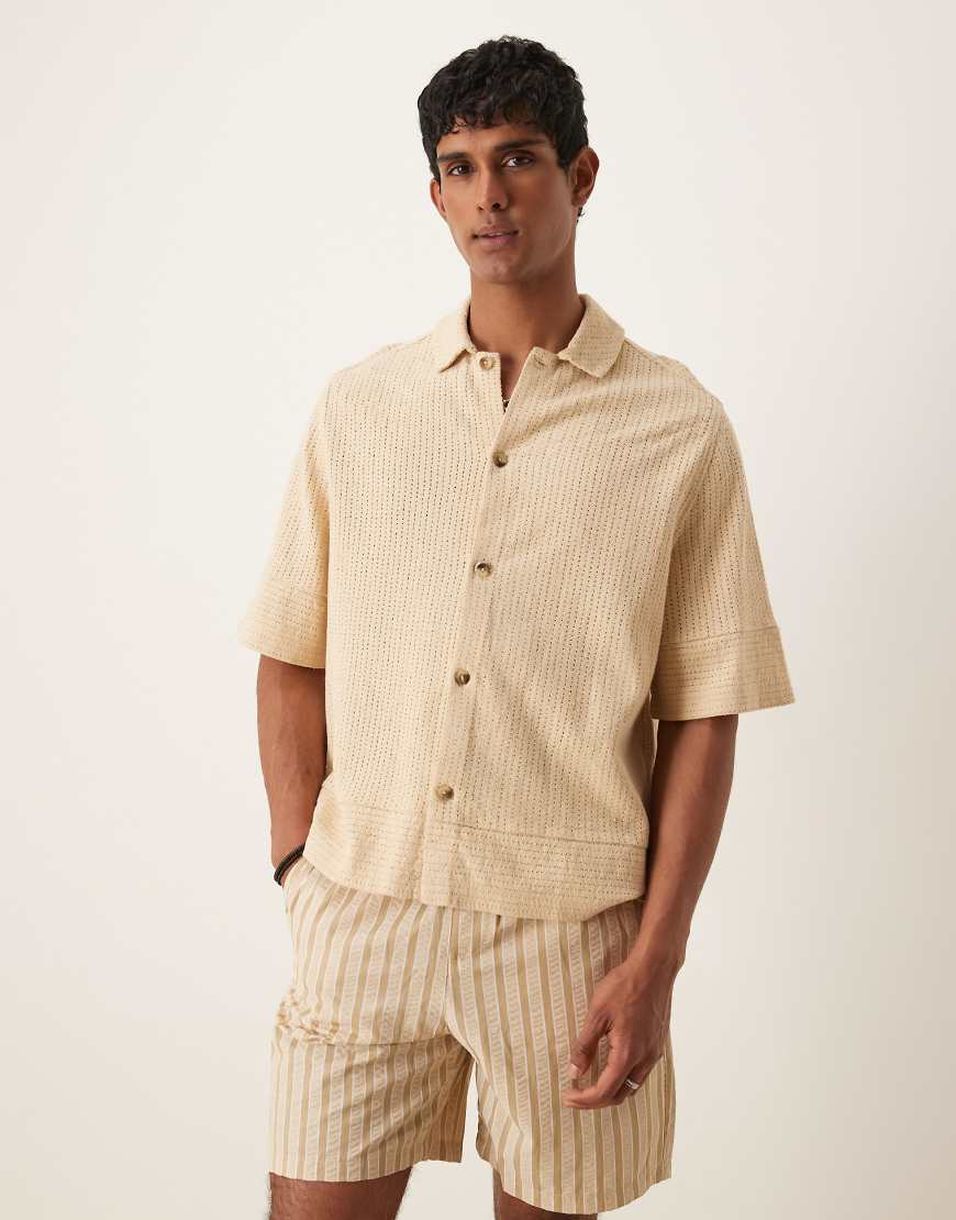 ASOS DESIGN - Kastiges Oversize-Hemd aus Strick in Steinbeige-Neutral von ASOS DESIGN