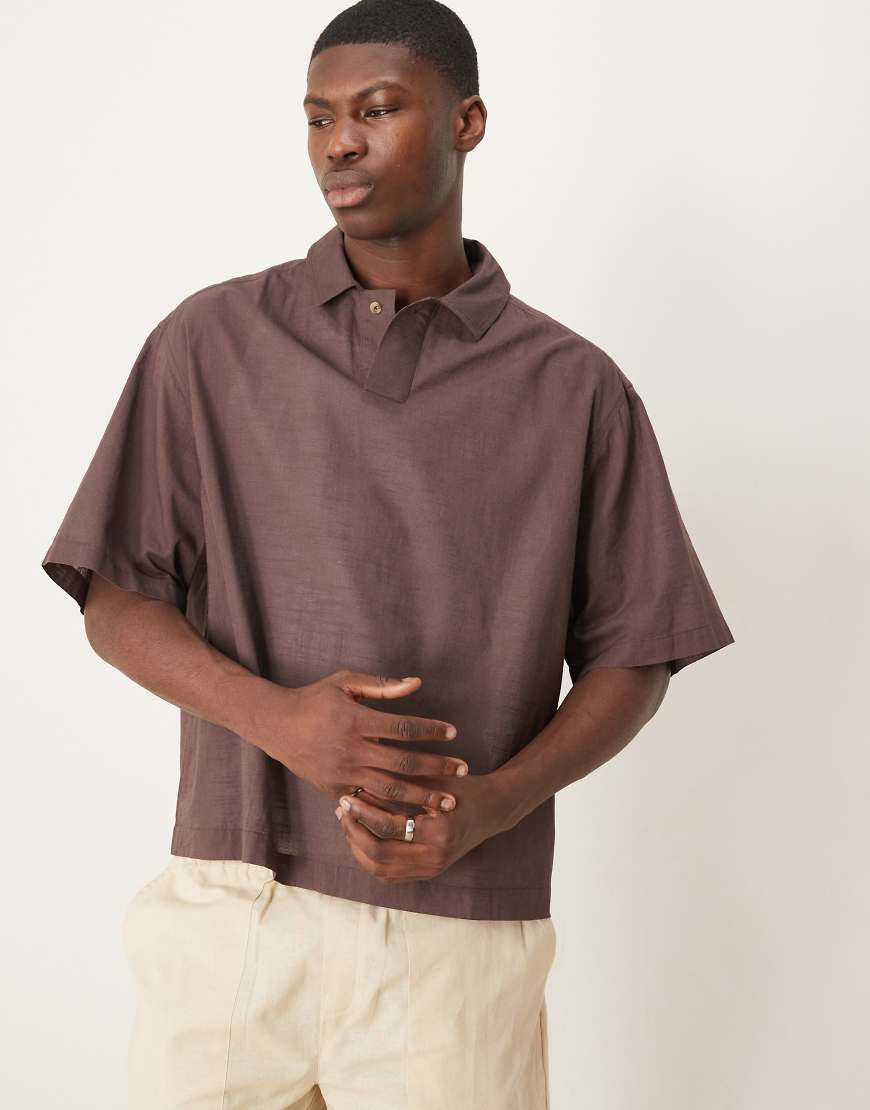 ASOS DESIGN - Kastiges Oversize-Hemd im Leinenlook in Braun zum Reinschlüpfen ASOS DESIGN - Kastiges Oversize-Hemd im Leinenlook in Braun zum Reinschlüpfen von ASOS DESIGN