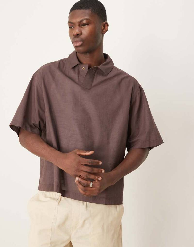 ASOS DESIGN - Kastiges Oversize-Hemd im Leinenlook in Braun zum Reinschlüpfen von ASOS DESIGN