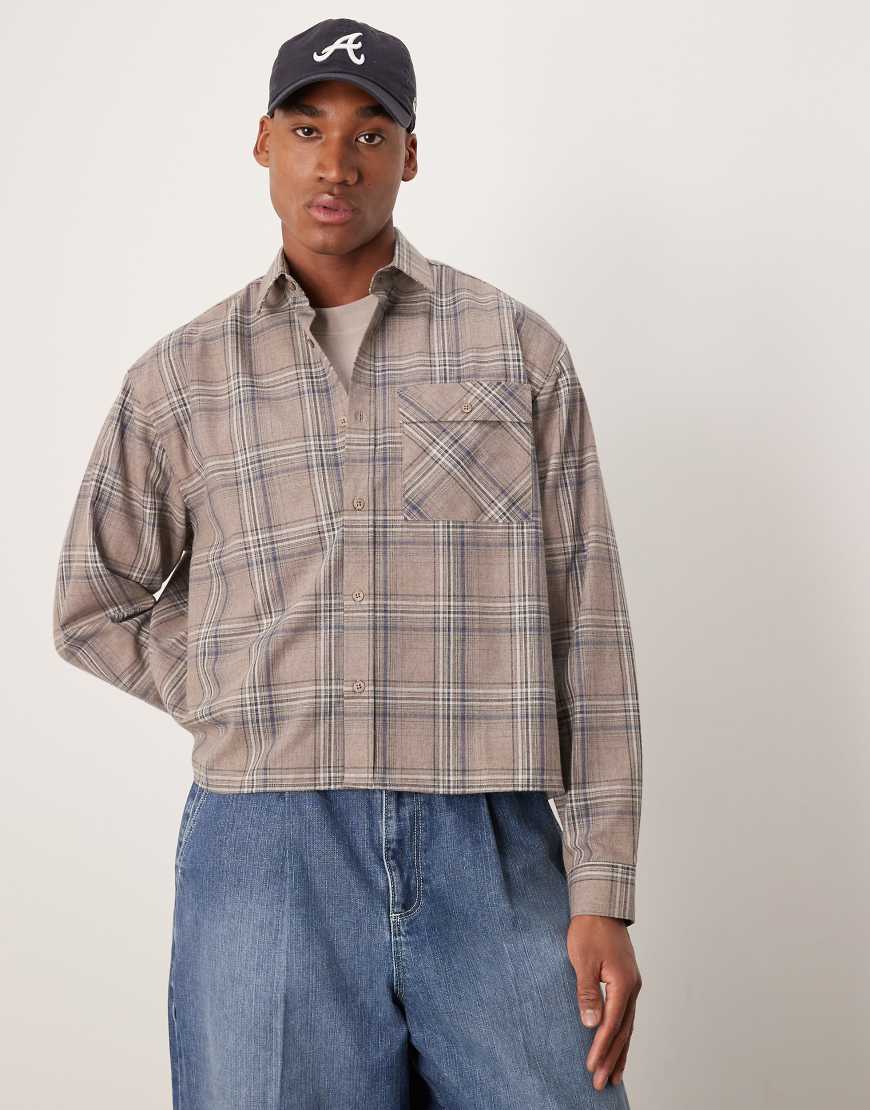 ASOS DESIGN - Kastiges Oversize-Hemd in Beige kariert-Neutral von ASOS DESIGN
