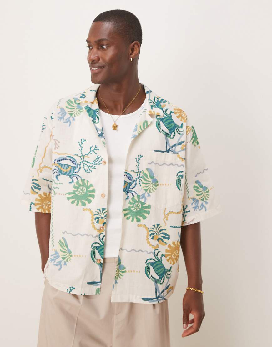 ASOS DESIGN - Kastiges Oversize-Hemd in Neutral mit Reverskragen und Muster-Bunt von ASOS DESIGN