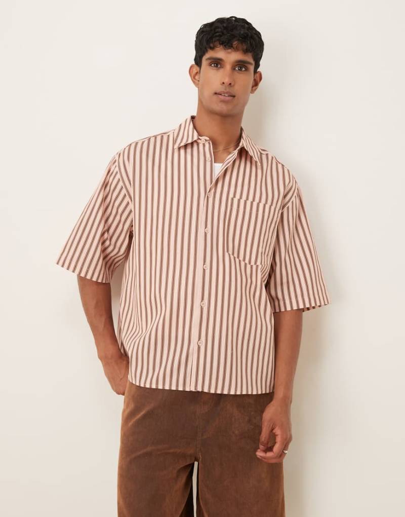 ASOS DESIGN - Kastiges Oversize-Hemd in Rosa gestreift von ASOS DESIGN