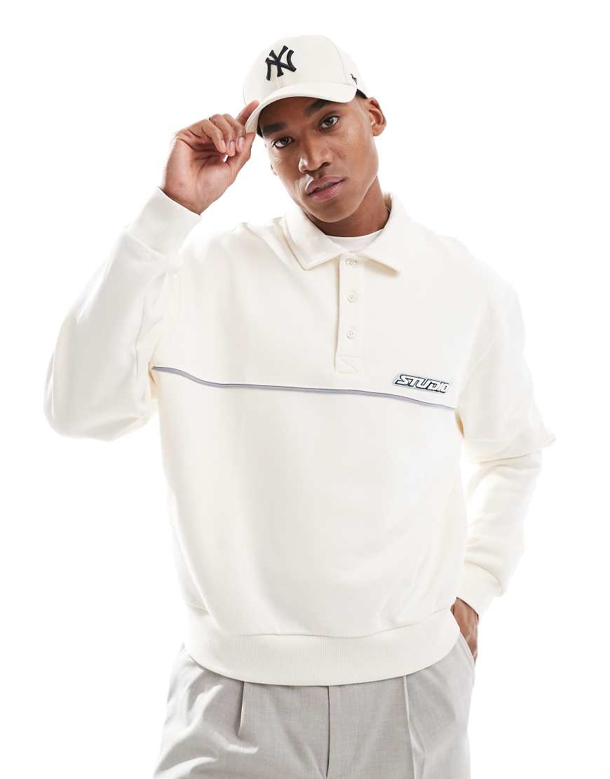 ASOS DESIGN - Kastiges Poloshirt in meliertem Grau mit Paspelierung und Print auf Brusthöhe-Neutral ASOS DESIGN - Kastiges Poloshirt in meliertem Grau mit Paspelierung und Print auf Brusthöhe-Neutral von ASOS DESIGN