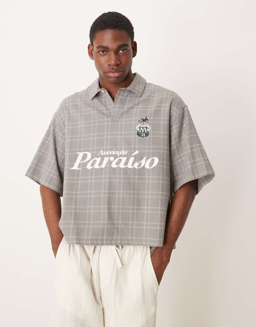 ASOS DESIGN - Kastiges Oversize-Schlupfhemd in grau kariert-Grün von ASOS DESIGN