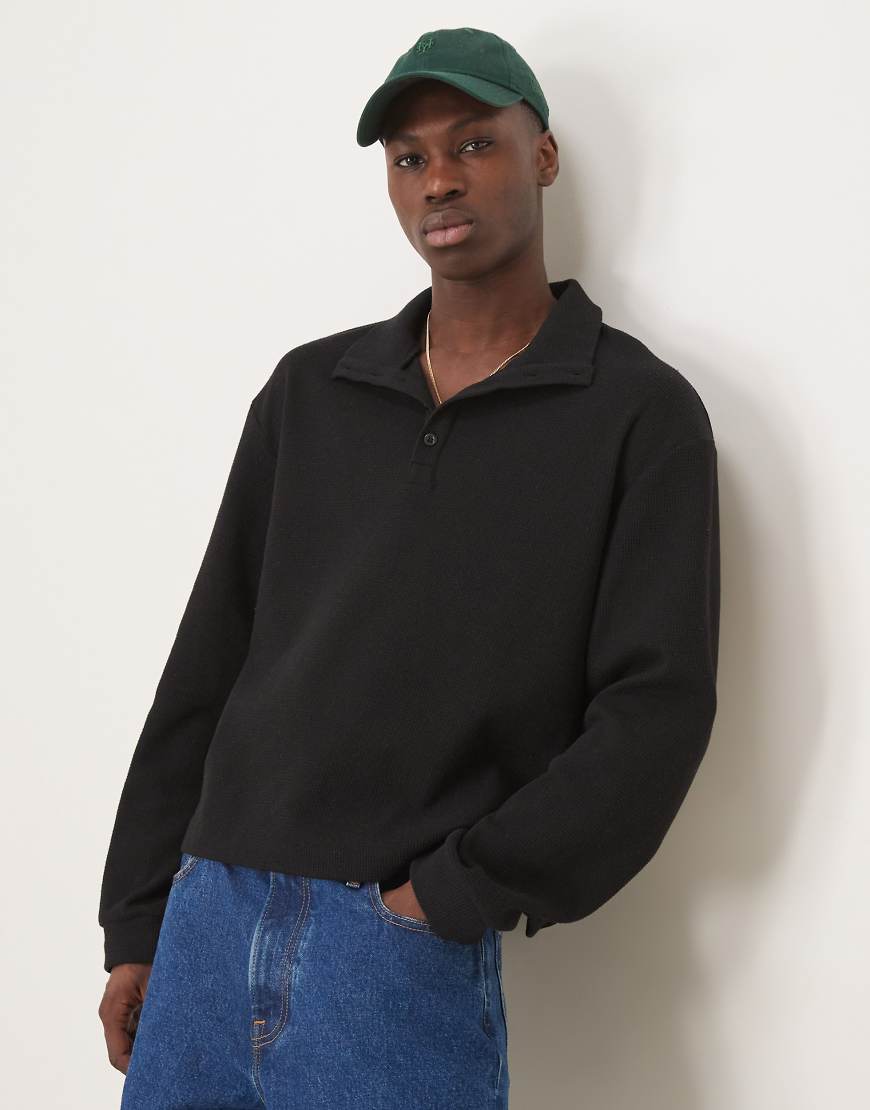 ASOS DESIGN - Kastiges Oversize-Sweatshirt aus gebürstetem Flanell in Schwarz mit Waffelstruktur und abfallender Schulterpartie ASOS DESIGN - Kastiges Oversize-Sweatshirt aus gebürstetem Flanell in Schwarz mit Waffelstruktur und abfallender Schulterpartie von ASOS DESIGN