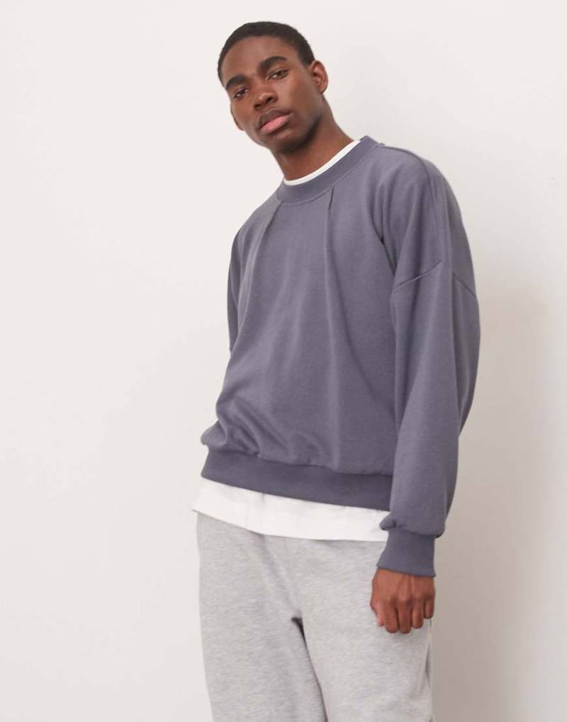 ASOS DESIGN - Kastiges Oversize-Sweatshirt in Anthrazit mit überschnittenen Schultern und Kontrastnähten-Grau von ASOS DESIGN