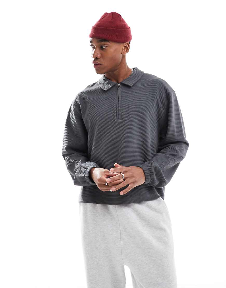 ASOS DESIGN - Boxy Fit Oversize-Sweatshirt in Grau mit kurzem Reißverschluss ASOS DESIGN - Boxy Fit Oversize-Sweatshirt in Grau mit kurzem Reißverschluss von ASOS DESIGN