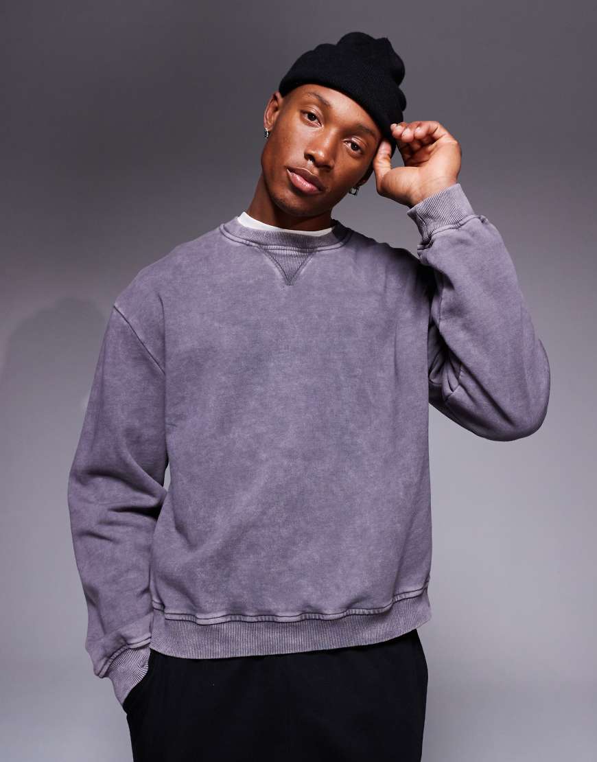 ASOS DESIGN - Kastiges Oversize-Sweatshirt in verwaschenem Anthrazit-Grau ASOS DESIGN - Kastiges Oversize-Sweatshirt in verwaschenem Anthrazit-Grau von ASOS DESIGN
