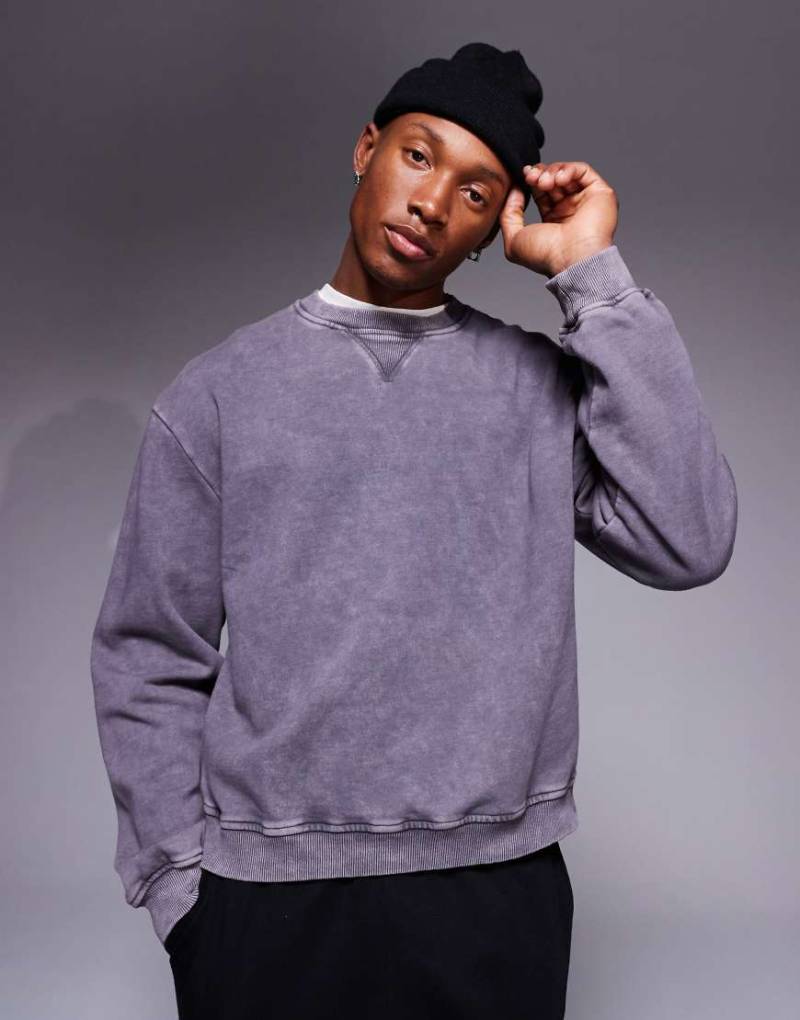 ASOS DESIGN - Kastiges Oversize-Sweatshirt in verwaschenem Anthrazit-Grau von ASOS DESIGN
