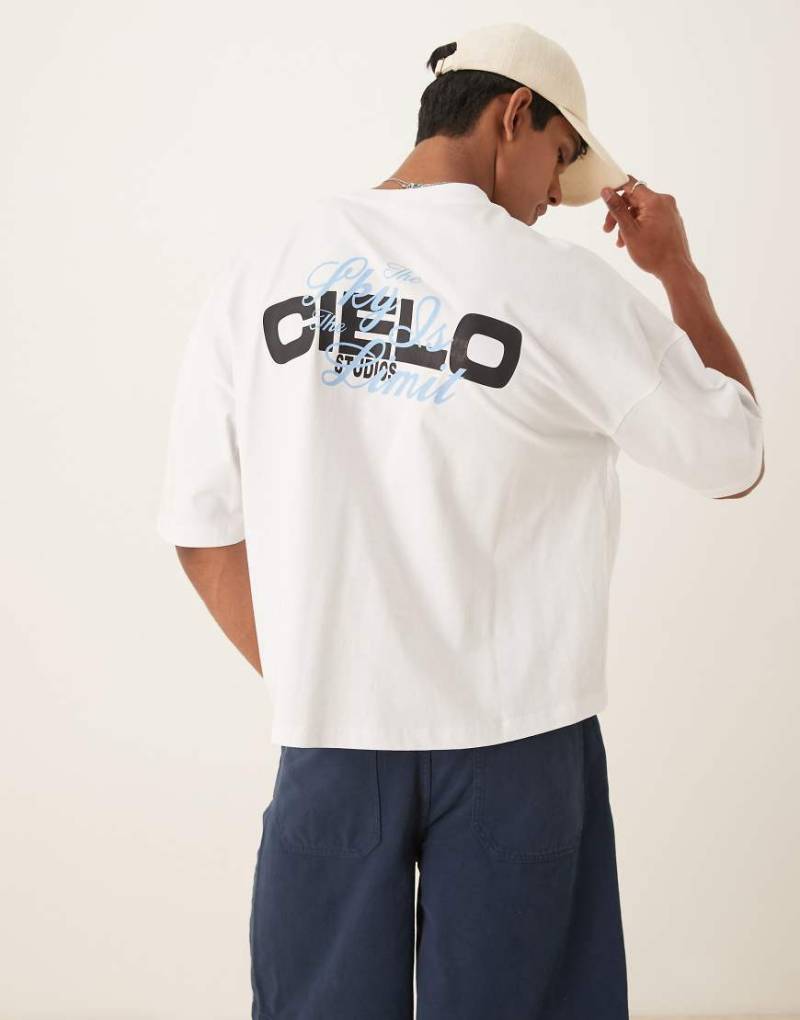 ASOS DESIGN - Kastiges Oversize-T-Shirt aus robustem Stoff in Weiß mit Textprint von ASOS DESIGN