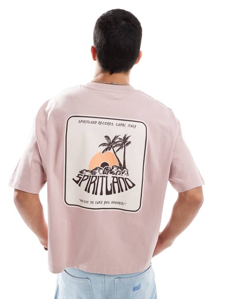 ASOS DESIGN - Kastiges Oversize-T-Shirt in Altrosa mit Palmen-Print von ASOS DESIGN