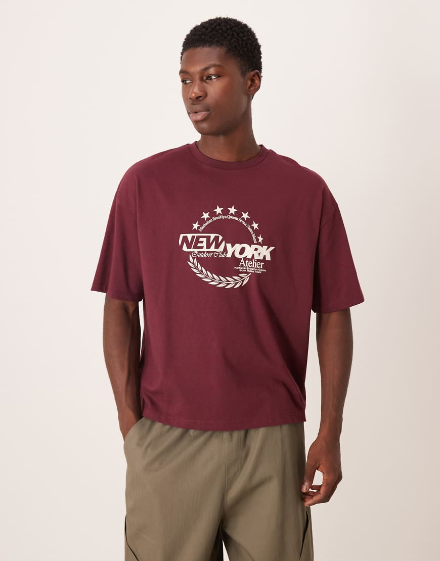 ASOS DESIGN - Kastiges Oversize-T-Shirt in Burgunderrot mit „New York"-Grafikprint ASOS DESIGN - Kastiges Oversize-T-Shirt in Burgunderrot mit „New York"-Grafikprint von ASOS DESIGN