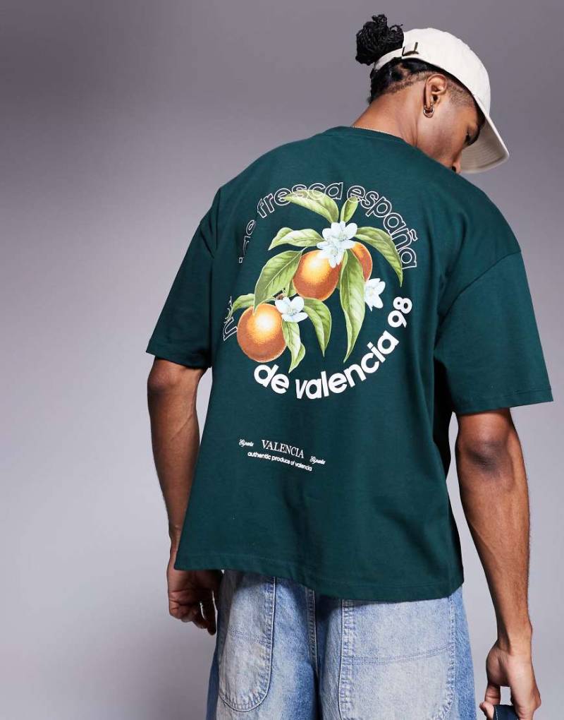 ASOS DESIGN - Kastiges Oversize-T-Shirt in Dunkelgrün mit hohem Sommer-Print von ASOS DESIGN
