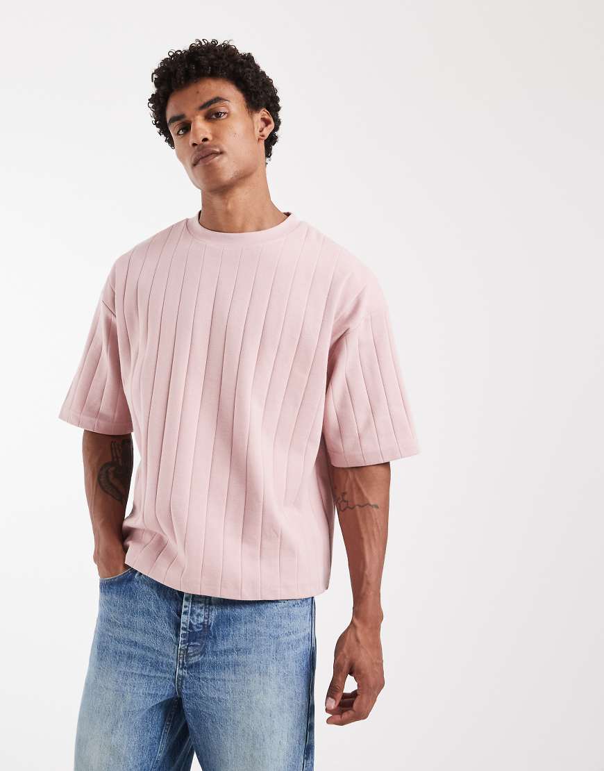 ASOS DESIGN - Kastiges Oversize-T-Shirt in Rosa mit breiter Rippstruktur von ASOS DESIGN