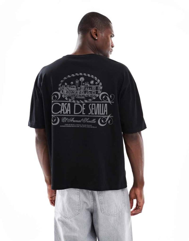 ASOS DESIGN - Kastiges Oversize-T-Shirt in Schwarz mit sommerlichem Print von ASOS DESIGN