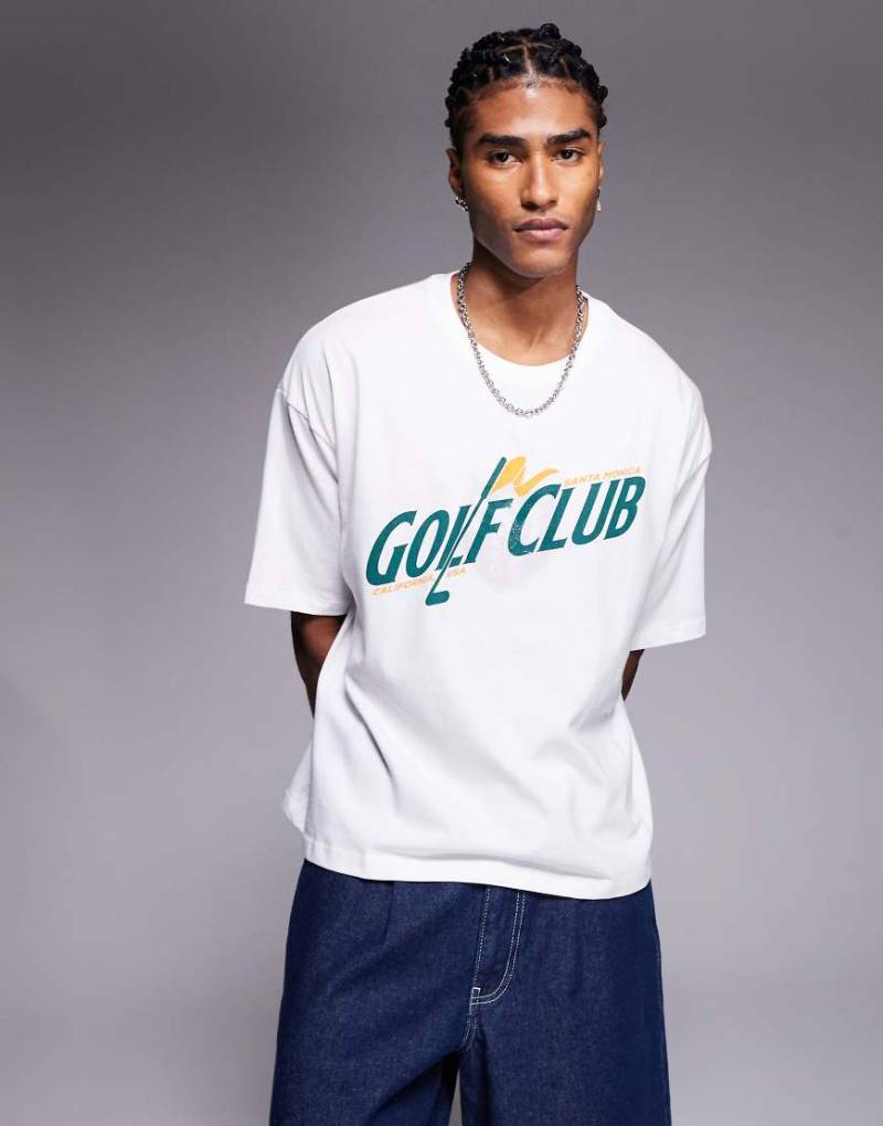 ASOS DESIGN - Kastiges Oversize-T-Shirt in Weiß mit „Golf"-Print von ASOS DESIGN