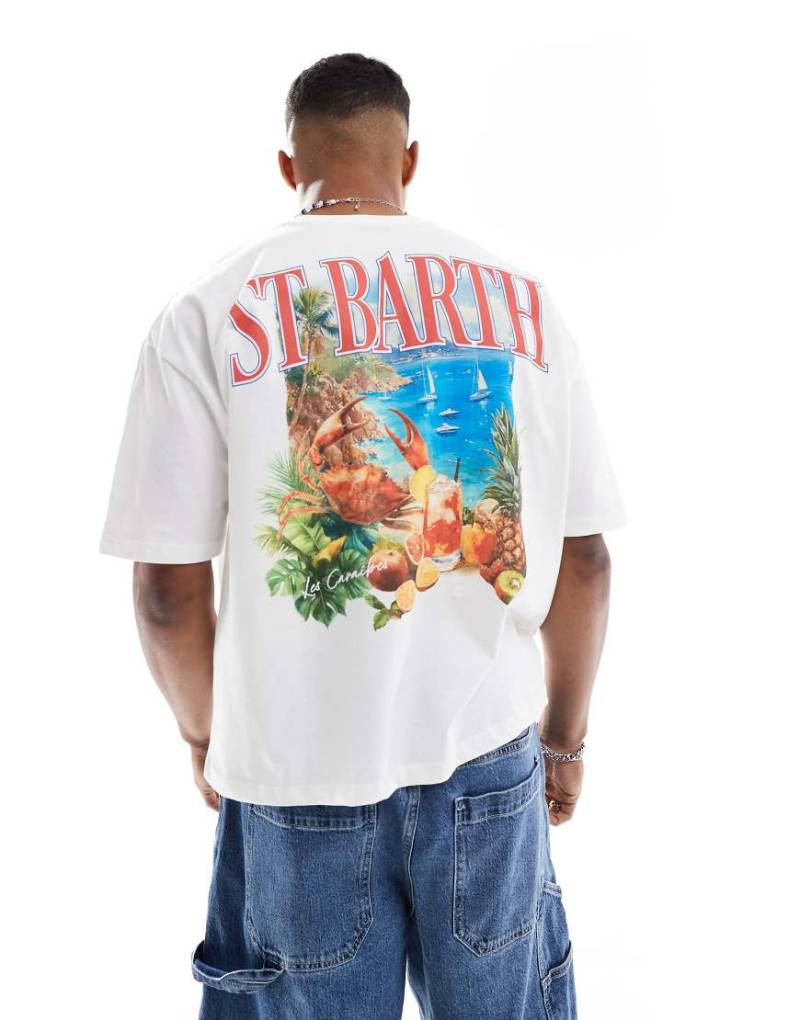 ASOS DESIGN - Kastiges Oversize-T-Shirt in Weiß mit Sommer-Print von ASOS DESIGN