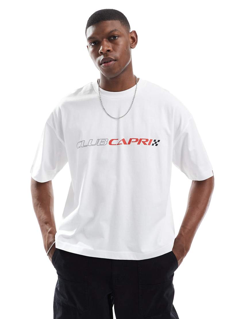 ASOS DESIGN - Kastiges Oversize-T-Shirt in Weiß mit Stadtnamen-Grafikprint von ASOS DESIGN