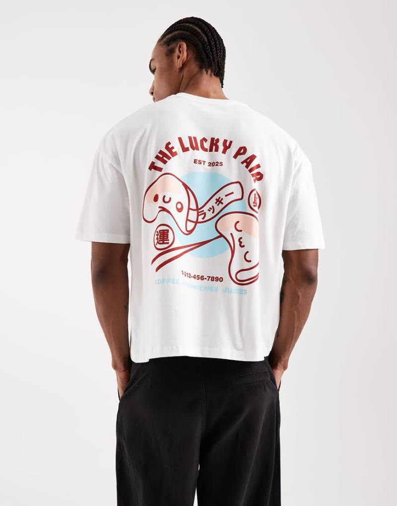 ASOS DESIGN - Kastiges Oversize-T-Shirt in Weiß mit Sushi-Print von ASOS DESIGN