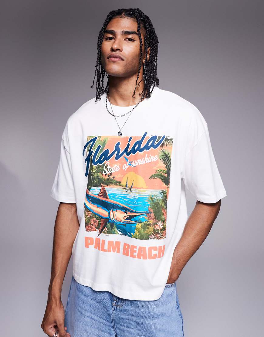 ASOS DESIGN - Kastiges Oversize-T-Shirt in Weiß mit hohem Sommer-Print von ASOS DESIGN