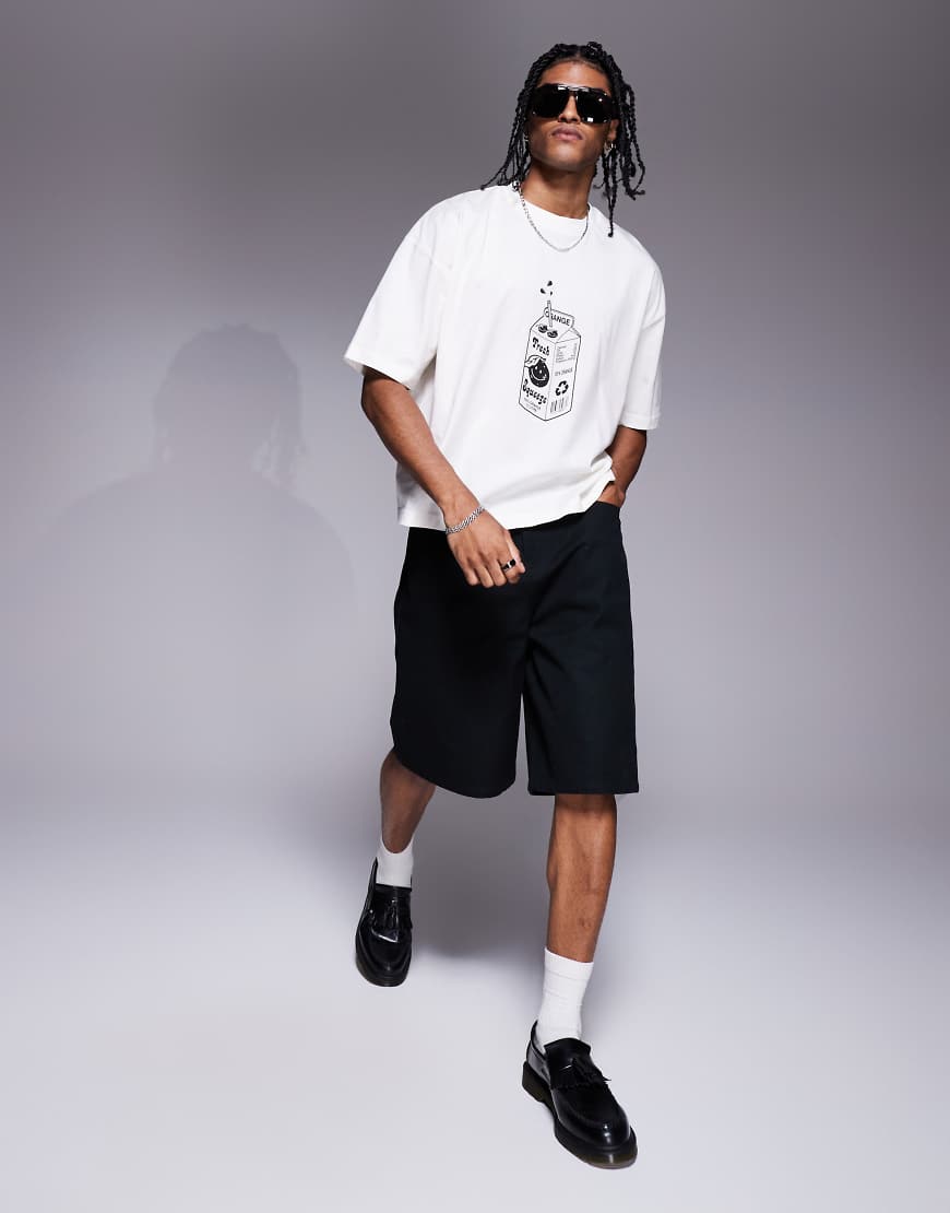 ASOS DESIGN - Kastiges Oversize-T-Shirt in Wollweiß mit Cartoon-Print von ASOS DESIGN