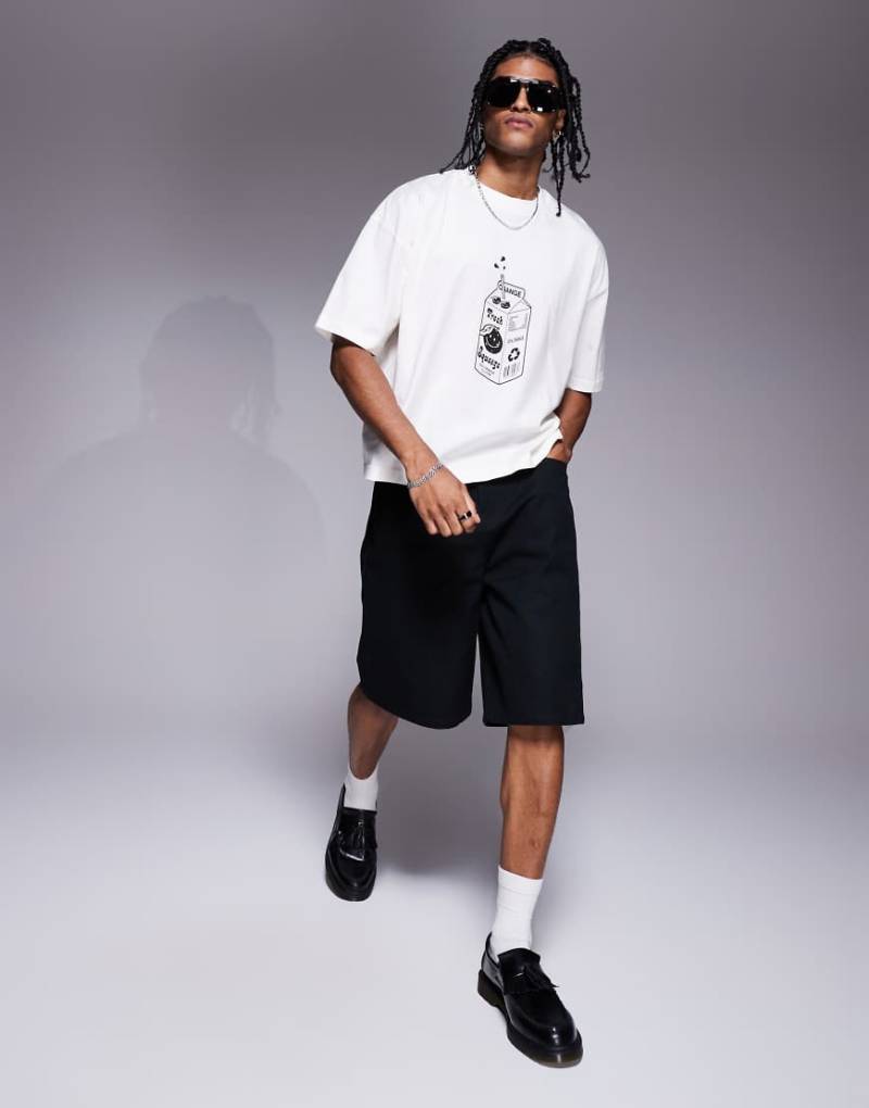 ASOS DESIGN - Kastiges Oversize-T-Shirt in Wollweiß mit Cartoon-Print von ASOS DESIGN