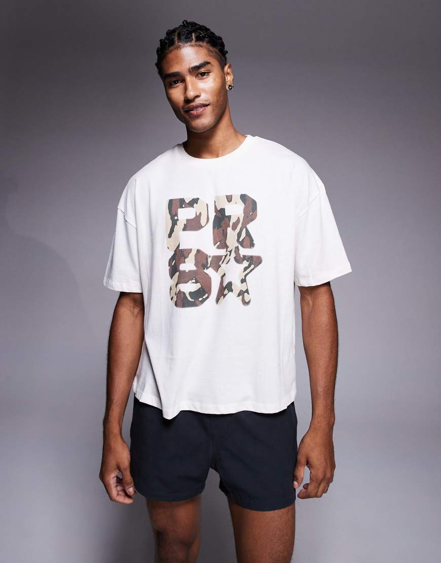 ASOS DESIGN - Kastiges Oversize-T-Shirt in Wollweiß mit Frontprint von ASOS DESIGN