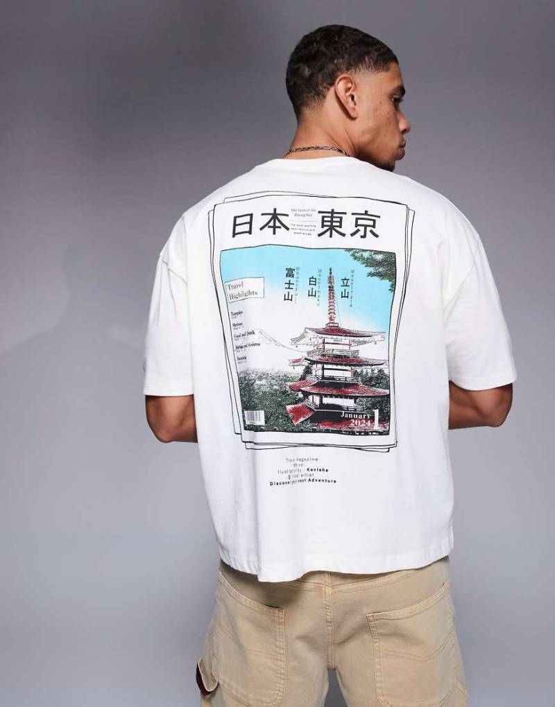ASOS DESIGN - Kastiges Oversize-T-Shirt in Wollweiß mit Souvenir-Print von ASOS DESIGN
