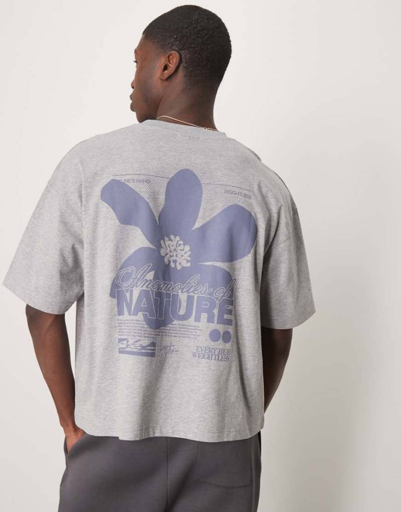 ASOS DESIGN - Kastiges Oversize-T-Shirt in meliertem Grau mit Blumen-Grafik von ASOS DESIGN
