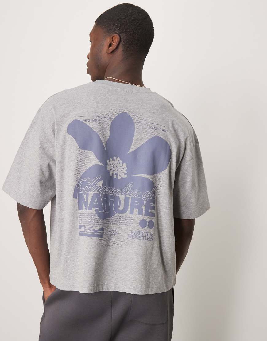 ASOS DESIGN - Kastiges Oversize-T-Shirt in meliertem Grau mit Blumen-Grafik von ASOS DESIGN
