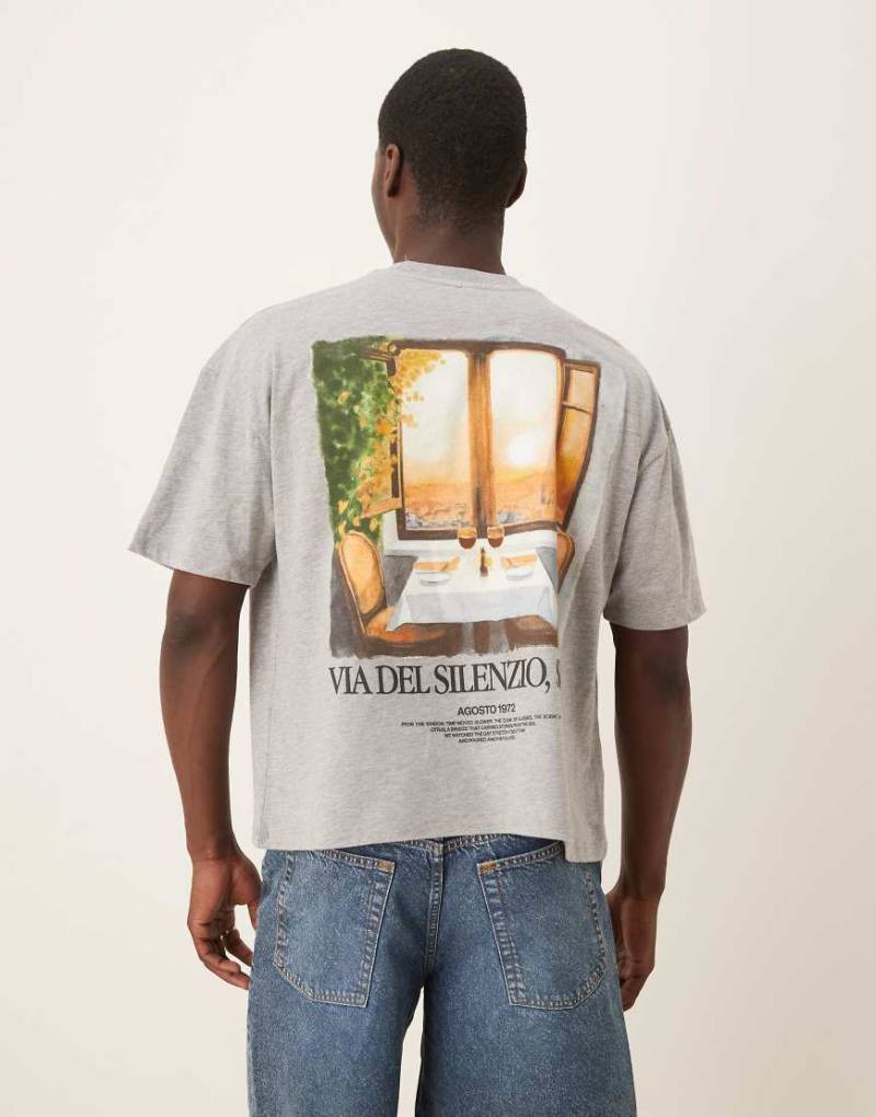 ASOS DESIGN - Kastiges Oversize-T-Shirt in meliertem Grau mit Landschafts-Grafikprint von ASOS DESIGN