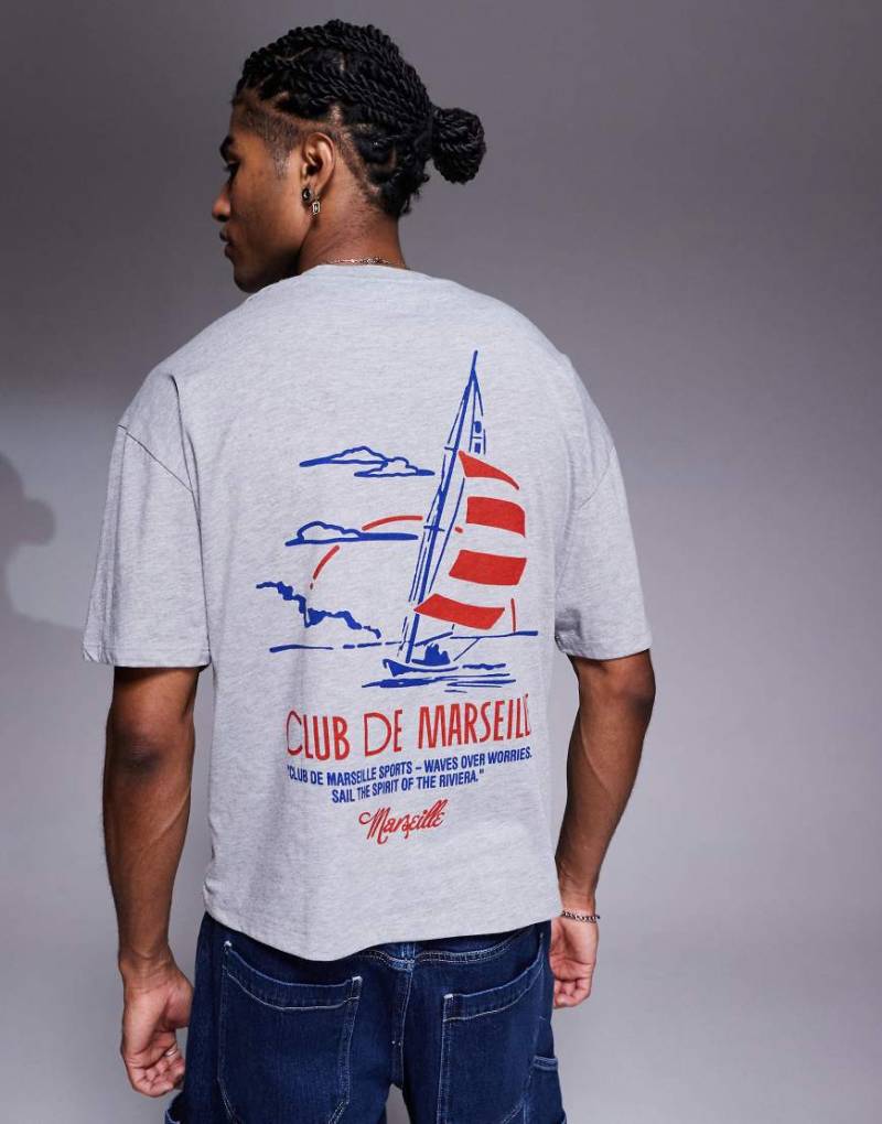 ASOS DESIGN - Kastiges Oversize-T-Shirt in meliertem Grau mit Sommer-Print von ASOS DESIGN