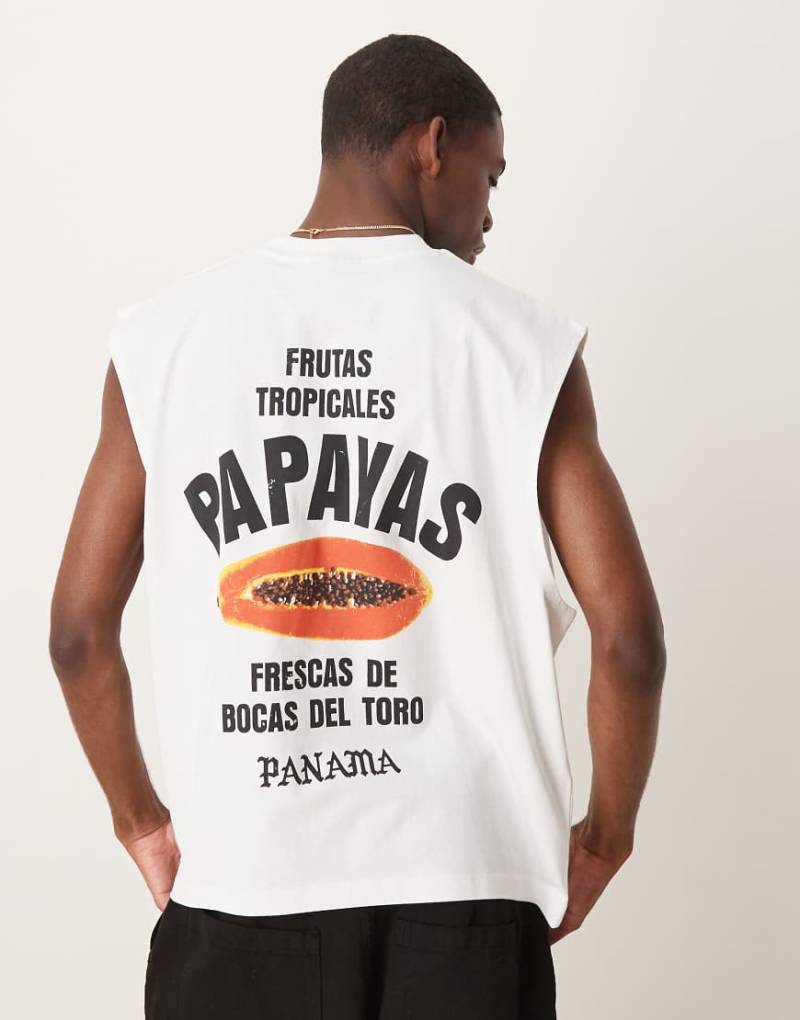 ASOS DESIGN - Kastiges Oversize-Tanktop in Weiß mit Frucht-Grafikprint von ASOS DESIGN