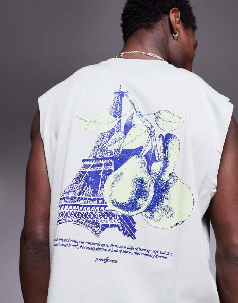 ASOS DESIGN - Kastiges Oversize-Trägertop in Hellgrau mit Print auf Vorder- und Rückseite von ASOS DESIGN
