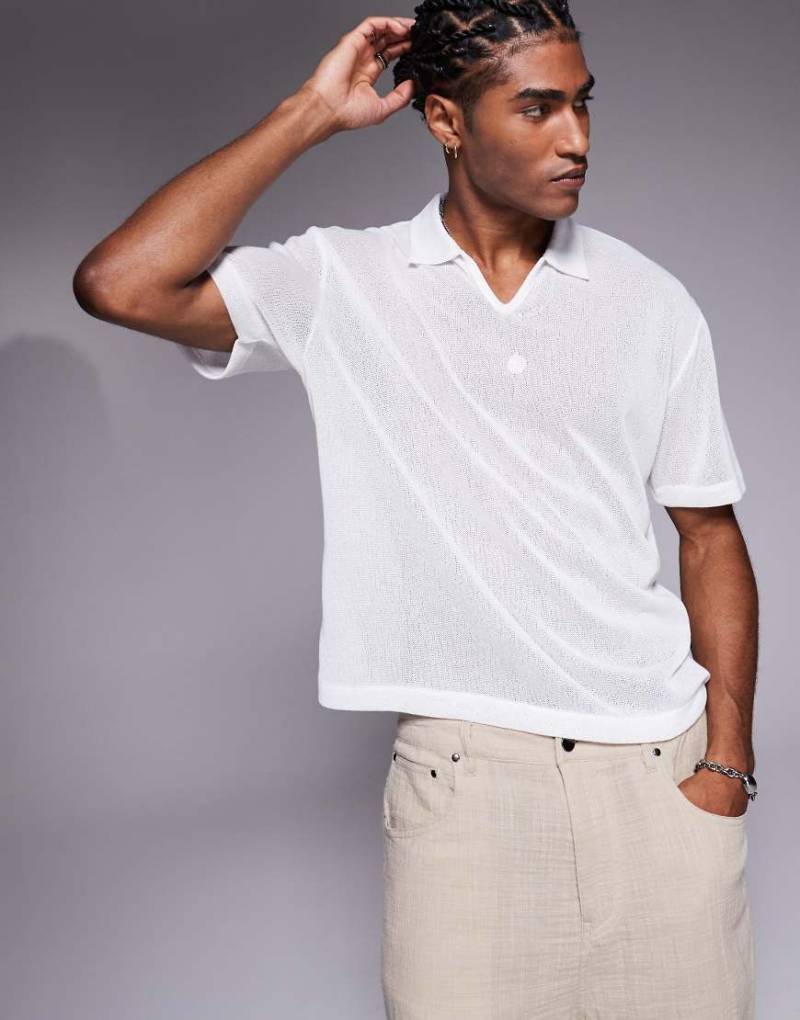 ASOS DESIGN - Kastiges Relaxed Fit Polohemd in strukturiertem Weiß von ASOS DESIGN