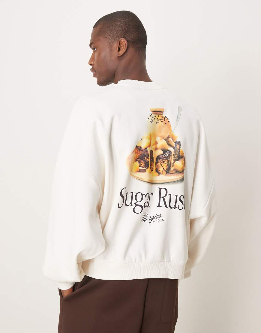 ASOS DESIGN - Kastiges Super-Oversize-Sweatshirt in Wollweiß mit Rückenprint-Neutral ASOS DESIGN - Kastiges Super-Oversize-Sweatshirt in Wollweiß mit Rückenprint-Neutral von ASOS DESIGN