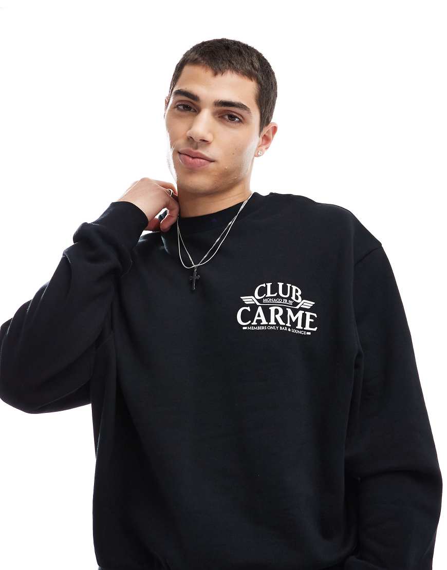 ASOS DESIGN - Kastiges Sweatshirt in Schwarz mit kastigem Schnitt und Print auf der Brust ASOS DESIGN - Kastiges Sweatshirt in Schwarz mit kastigem Schnitt und Print auf der Brust von ASOS DESIGN