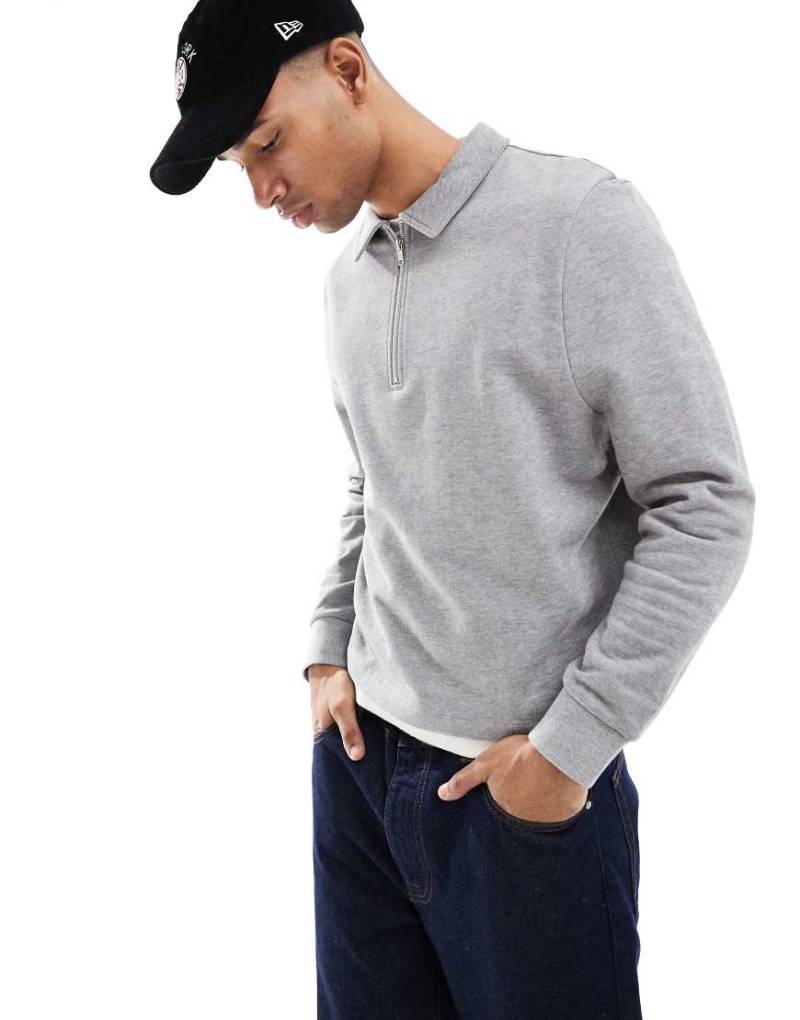 ASOS DESIGN - Kastiges Sweatshirt in meliertem Grau mit Reißverschluss von ASOS DESIGN