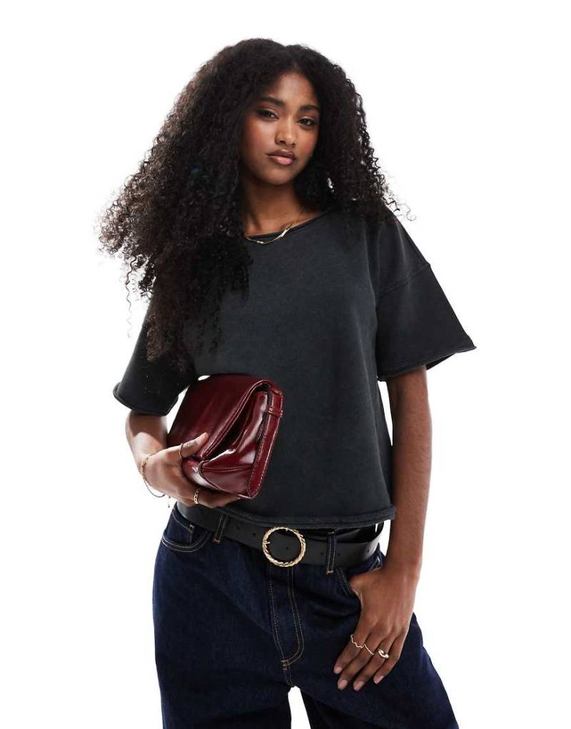 ASOS DESIGN - Kastiges T-Shirt aus Loopback in verwaschenem Anthrazit mit unversäuberten Kanten-Grau von ASOS DESIGN