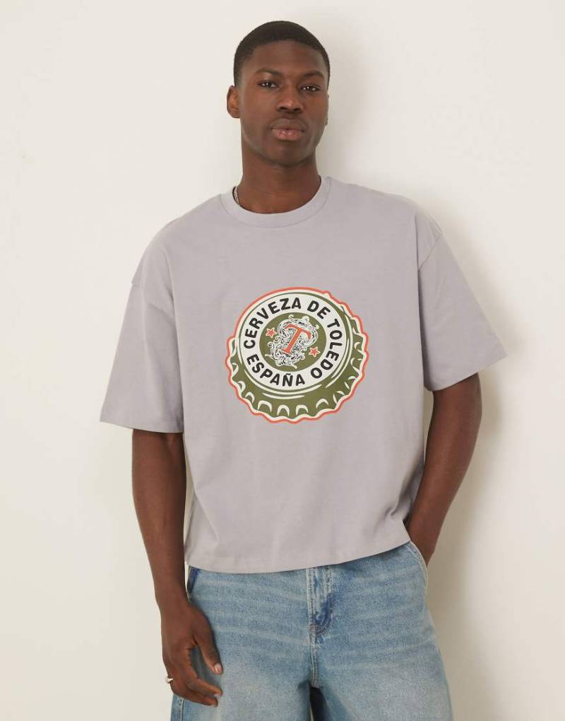 ASOS DESIGN - Kastiges T-Shirt in Grau mit Textprint von ASOS DESIGN