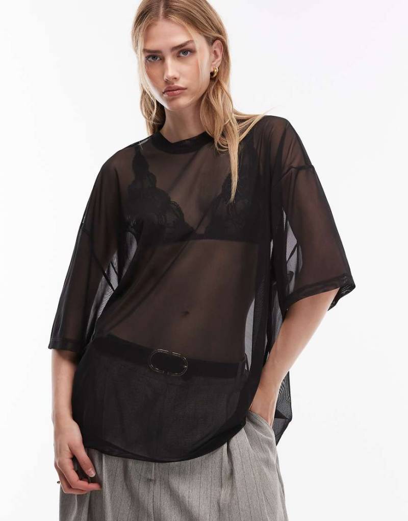 ASOS DESIGN - Kastiges transparentes Oversize-T-Shirt aus Netzstoff in Schwarz, Kombiteil von ASOS DESIGN