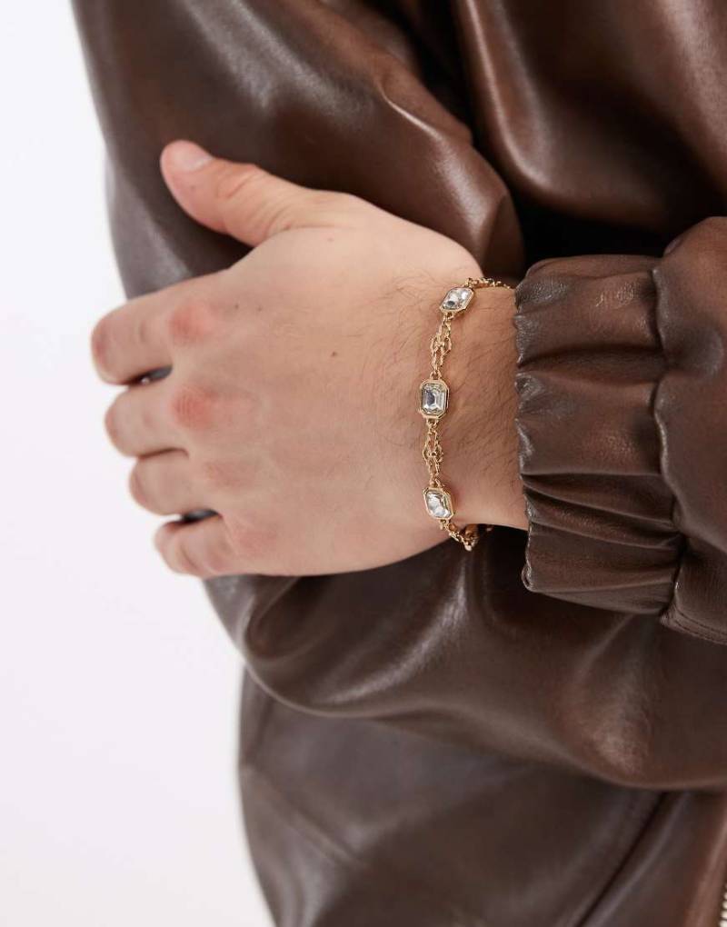 ASOS DESIGN - Kettenglieder-Armband in Goldoptik mit eckigen Kristallen-Goldfarben von ASOS DESIGN