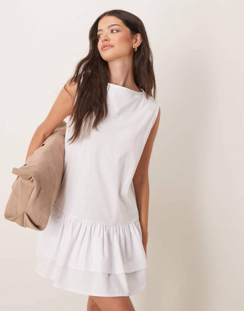 ASOS DESIGN - Kleid aus Popeline-Mix in Weiß mit tiefer Taille von ASOS DESIGN