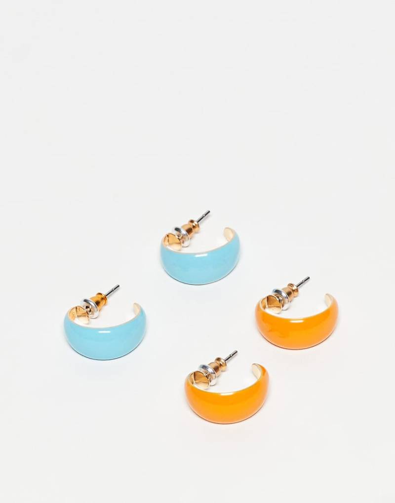 ASOS DESIGN - Kleine Keramik-Creolen in Orange und Blau im Multipack-Bunt von ASOS DESIGN