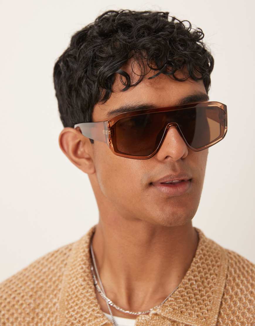 ASOS DESIGN - Klobige Pilotensonnenbrille in Braun mit braunen Gläsern von ASOS DESIGN