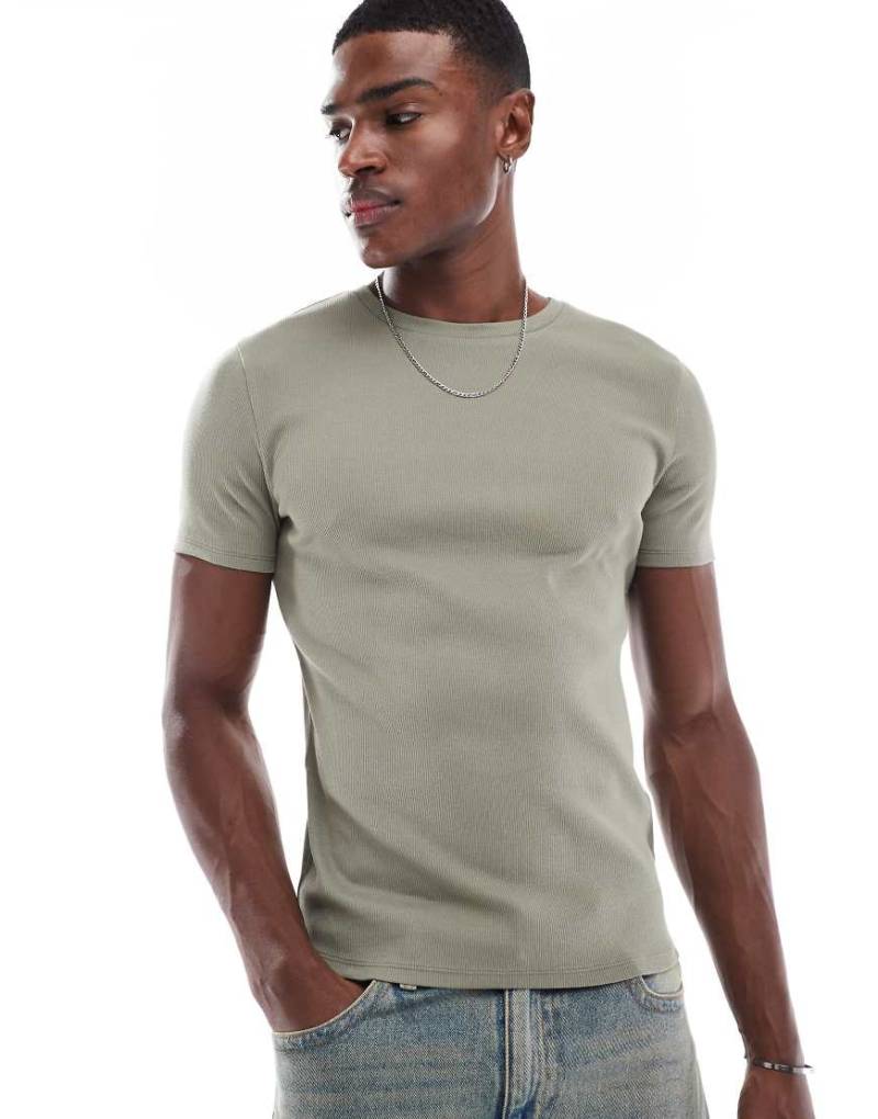 ASOS DESIGN - Körperbetontes Basic-T-Shirt in geripptem Grün ASOS DESIGN - Körperbetontes Basic-T-Shirt in geripptem Grün von ASOS DESIGN