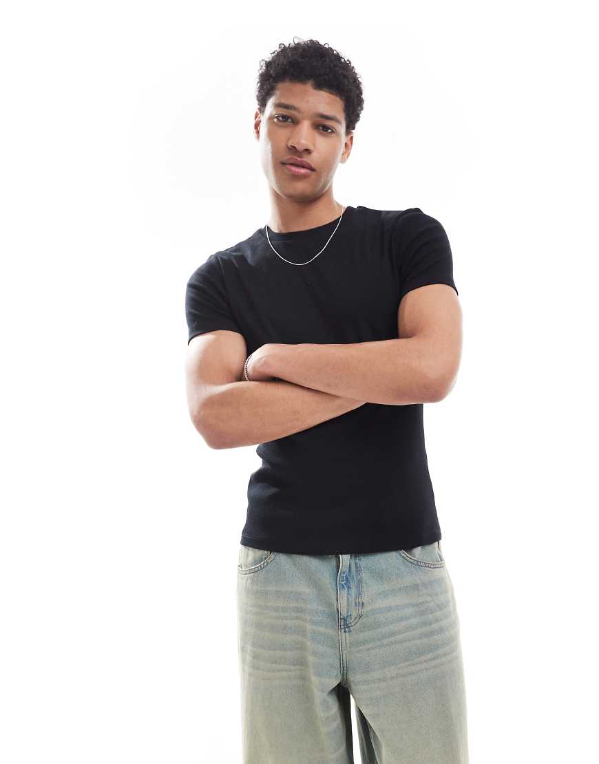 ASOS DESIGN - Geripptes Basic-T-Shirt in Schwarz mit körperbetontem Schnitt ASOS DESIGN - Geripptes Basic-T-Shirt in Schwarz mit körperbetontem Schnitt von ASOS DESIGN