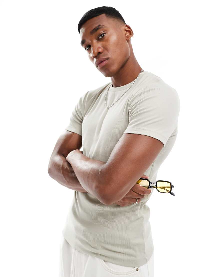 ASOS DESIGN - Körperbetontes, geripptes Basic-T-Shirt in Steinbeige-Neutral ASOS DESIGN - Körperbetontes, geripptes Basic-T-Shirt in Steinbeige-Neutral von ASOS DESIGN