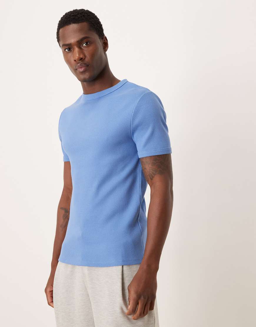 ASOS DESIGN - Körperbetontes, geripptes T-Shirt aus superschwerem Stoff in Blau von ASOS DESIGN