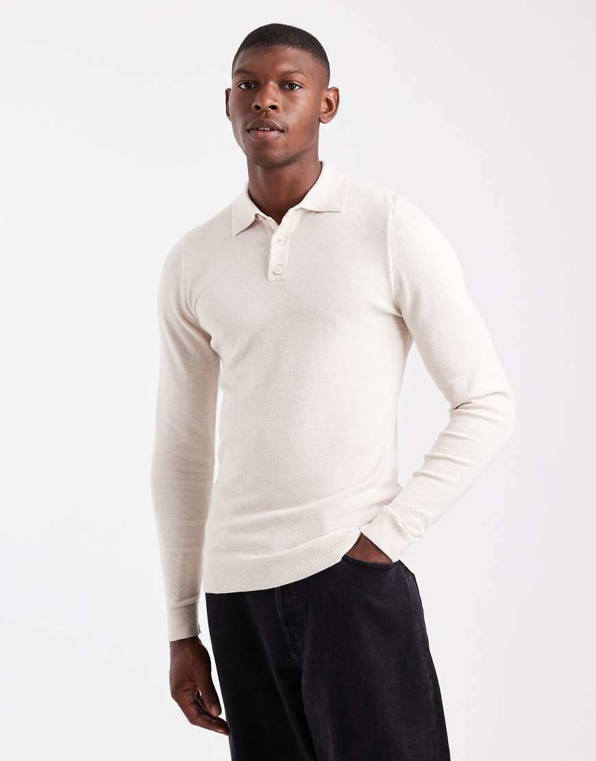 ASOS DESIGN - Körperbetontes, strukturiertes Polohemd aus Strick in Beige-Neutral ASOS DESIGN - Körperbetontes, strukturiertes Polohemd aus Strick in Beige-Neutral von ASOS DESIGN